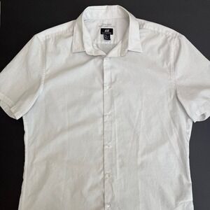 H&M Slim Fit‎ White Dot Mens Short Sleeve Button Down, Mens Slim Fit Button O10